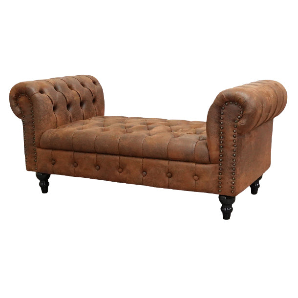 ヴィンテージレザー調ファブリックチェスターフィールドスツール(チェア)　VINCENT