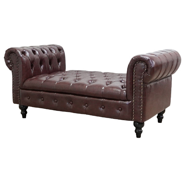 ダークブラウンPUレザーチェスターフィールドスツール(チェア)　VINCENT