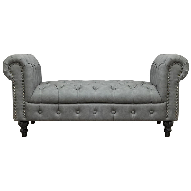 グレーPUレザーチェスターフィールドスツール(チェア)　VINCENT