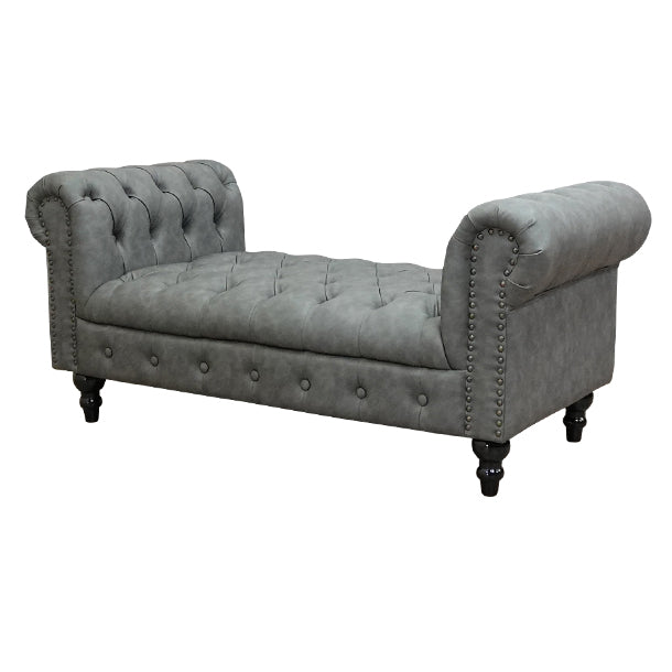 グレーPUレザーチェスターフィールドスツール(チェア)　VINCENT