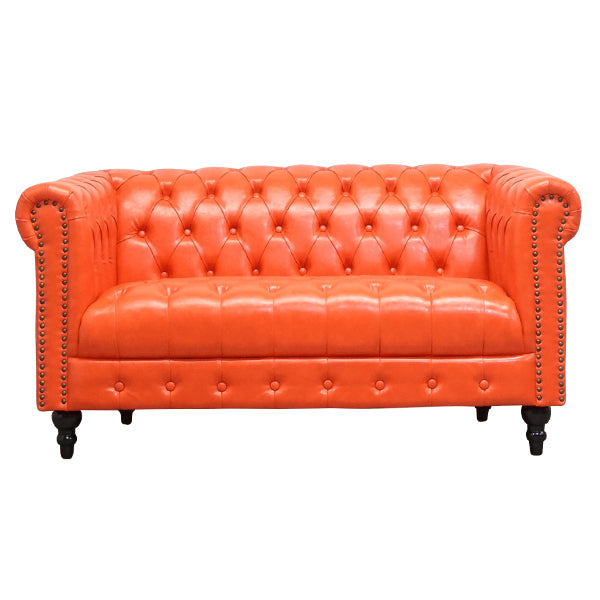 キャロットオレンジPUレザーコンパクトチェスターフィールド2シーターソファ　VINCENT
