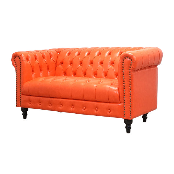 キャロットオレンジPUレザーコンパクトチェスターフィールド2シーターソファ　VINCENT