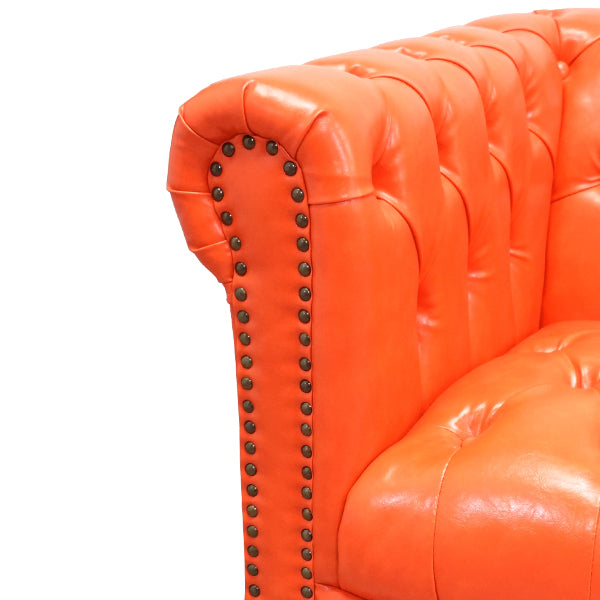 キャロットオレンジPUレザーコンパクトチェスターフィールド2シーターソファ　VINCENT