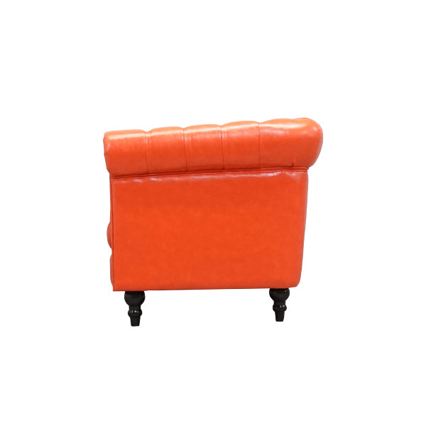 キャロットオレンジPUレザーコンパクトチェスターフィールド2シーターソファ　VINCENT