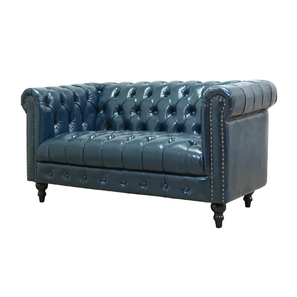 ネイビーブルーPUレザーコンパクトチェスターフィールド2シーターソファ　VINCENT