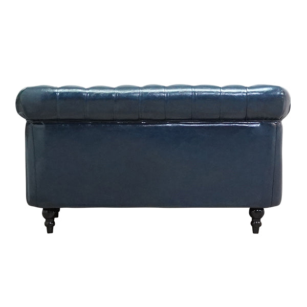 ネイビーブルーPUレザーコンパクトチェスターフィールド2シーターソファ　VINCENT