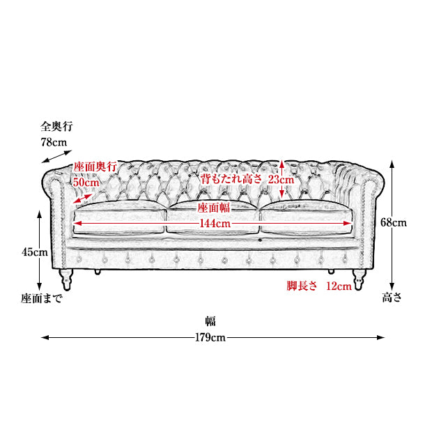 グレーベルベットコンパクトチェスターフィールド3シーターソファ　VINCENT