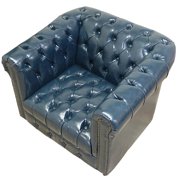 ネイビーブルーPUレザーコンパクトチェスターフィールドシングルソファ　VINCENT