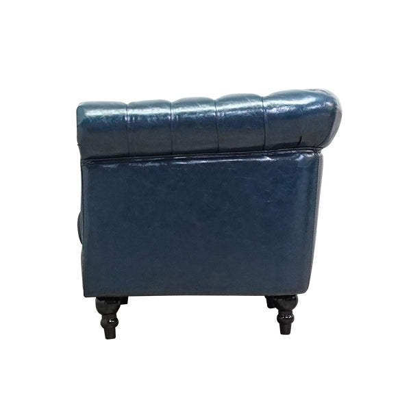 ネイビーブルーPUレザーコンパクトチェスターフィールドシングルソファ　VINCENT