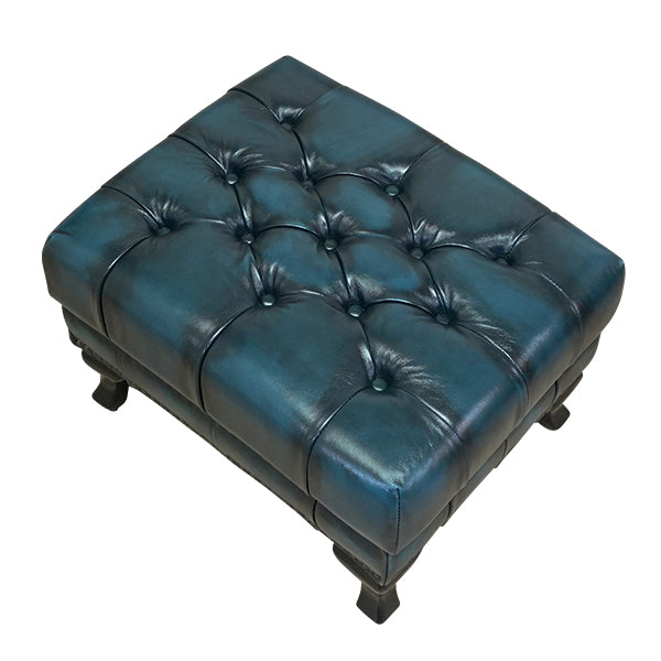 ウォッシュオフブルーレザーチェスターフィールドスツール(オットマン)　VINCENT