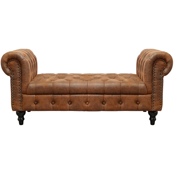 ガラストップチェスターフィールドローテーブル　ヴィンテージレザー調ファブリック　VINCENT