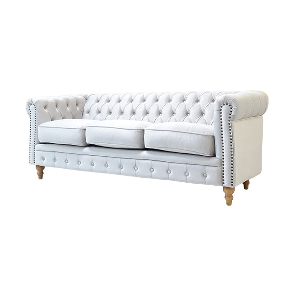 パールホワイトベルベットコンパクトチェスターフィールド3シーターソファ　VINCENT