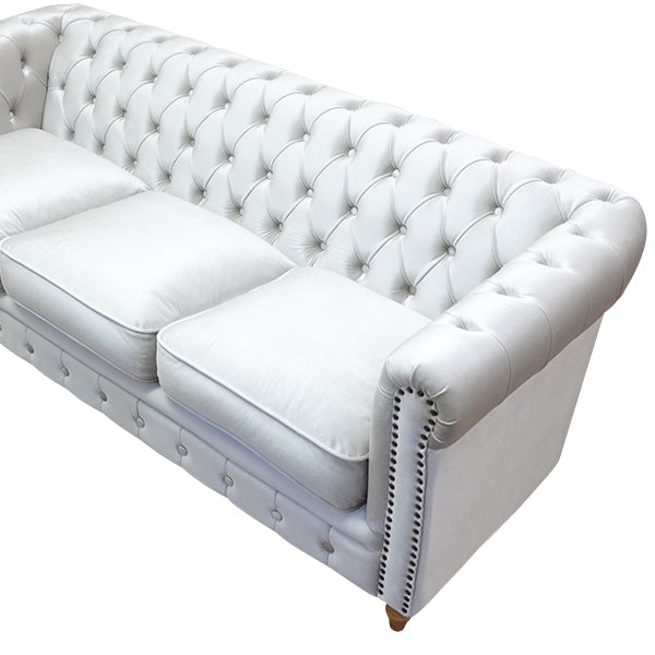 パールホワイトベルベットコンパクトチェスターフィールド3シーターソファ　VINCENT