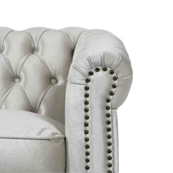 パールホワイトベルベットコンパクトチェスターフィールド3シーターソファ　VINCENT