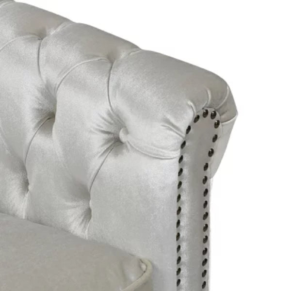 パールホワイトベルベットコンパクトチェスターフィールド3シーターソファ　VINCENT