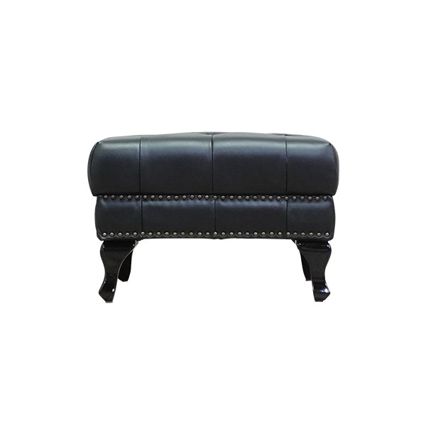 ブラックレザーチェスターフィールドスツール(オットマン)　VINCENT