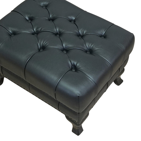 ブラックレザーチェスターフィールドスツール(オットマン)　VINCENT