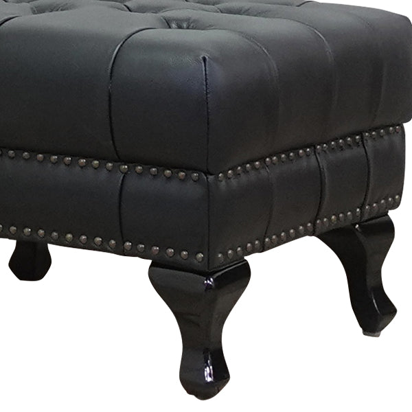 ブラックレザーチェスターフィールドスツール(オットマン)　VINCENT