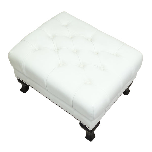 ホワイトレザーチェスターフィールドスツール(オットマン)　VINCENT