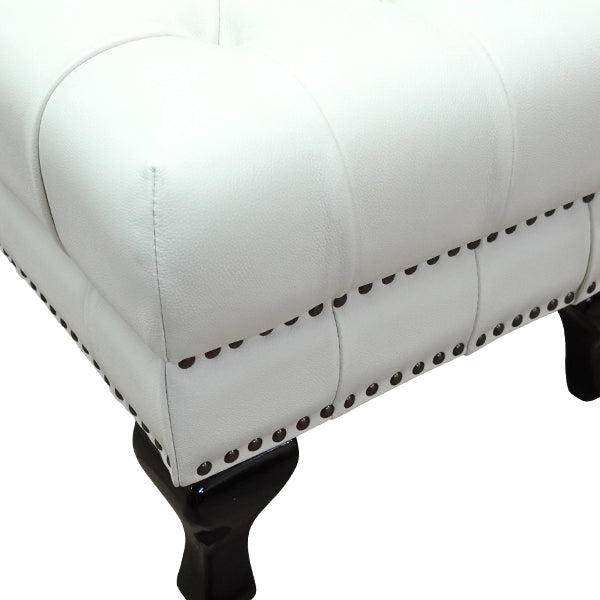 ホワイトレザーチェスターフィールドスツール(オットマン)　VINCENT