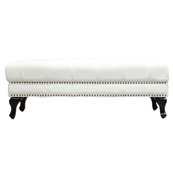 ホワイトレザーチェスターフィールドロングスツール(オットマン)　VINCENT