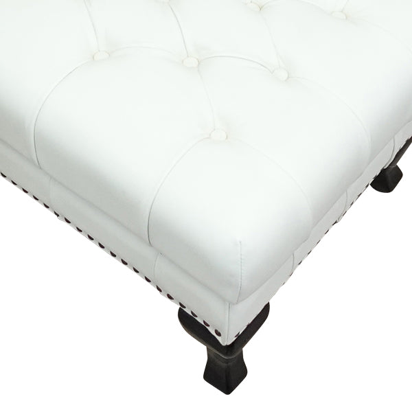 ホワイトレザーチェスターフィールドロングスツール(オットマン)　VINCENT