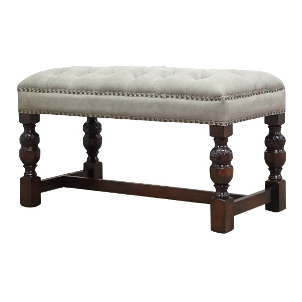 ライトグレーPUレザーチェスターフィールドロングスツール　VINCENT(ヴィンセント)