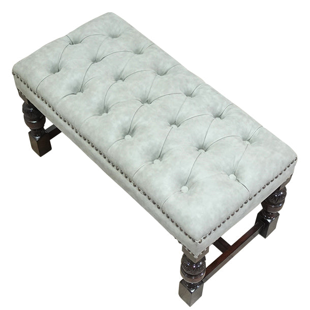 ライトグレーPUレザーチェスターフィールドロングスツール　VINCENT(ヴィンセント)