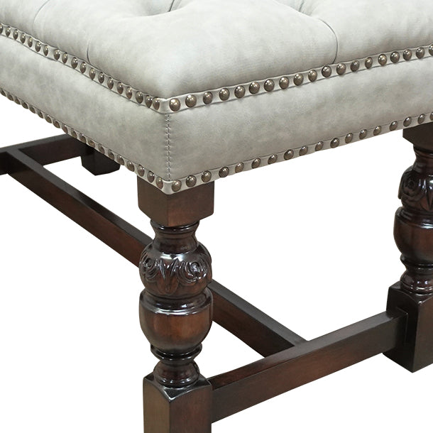 ライトグレーPUレザーチェスターフィールドロングスツール　VINCENT(ヴィンセント)