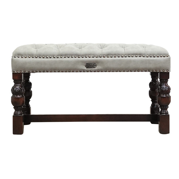 ライトグレーPUレザーチェスターフィールドロングスツール　VINCENT(ヴィンセント)