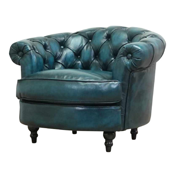 ウォッシュオフブルーレザーフレンチスタイルシングルソファ　MouSofa(モーソファ)