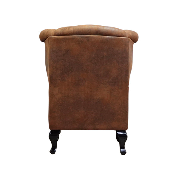 ヴィンテージレザー調ファブリックチェスターフィールドウイングバックシングルソファ(アームチェア)