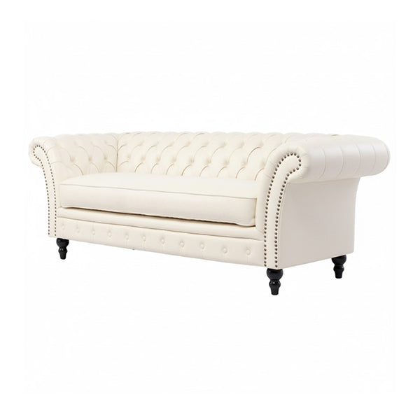 オフホワイトPUレザーチェスターフィールド3シーターソファ　VINCENT(ヴィンセント)
