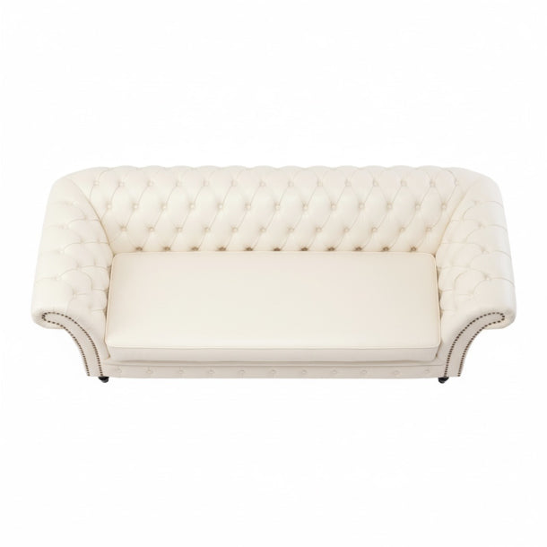 オフホワイトPUレザーチェスターフィールド3シーターソファ　VINCENT(ヴィンセント)