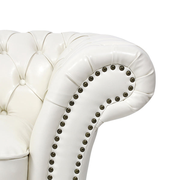 オフホワイトPUレザーチェスターフィールド3シーターソファ　VINCENT(ヴィンセント)