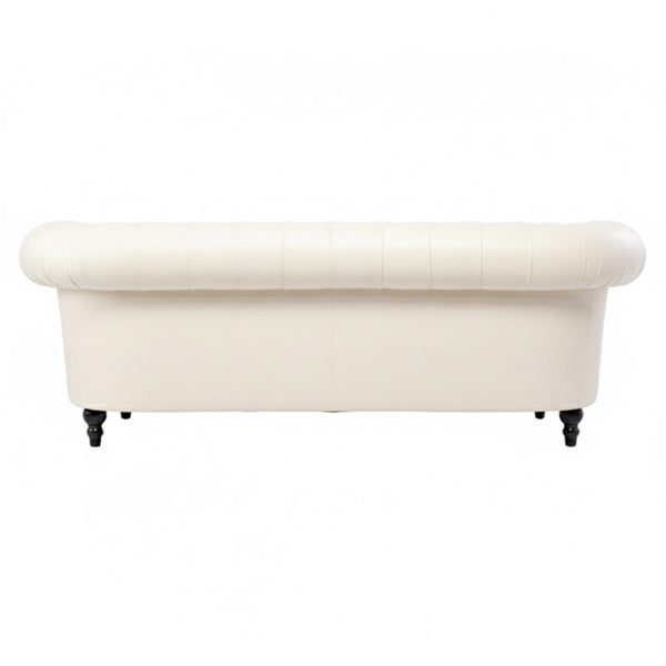 オフホワイトPUレザーチェスターフィールド3シーターソファ　VINCENT(ヴィンセント)