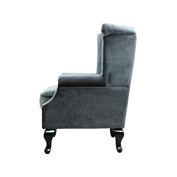 ブルーベルベットチェスターフィールドウイングシングルソファ(アームチェア)