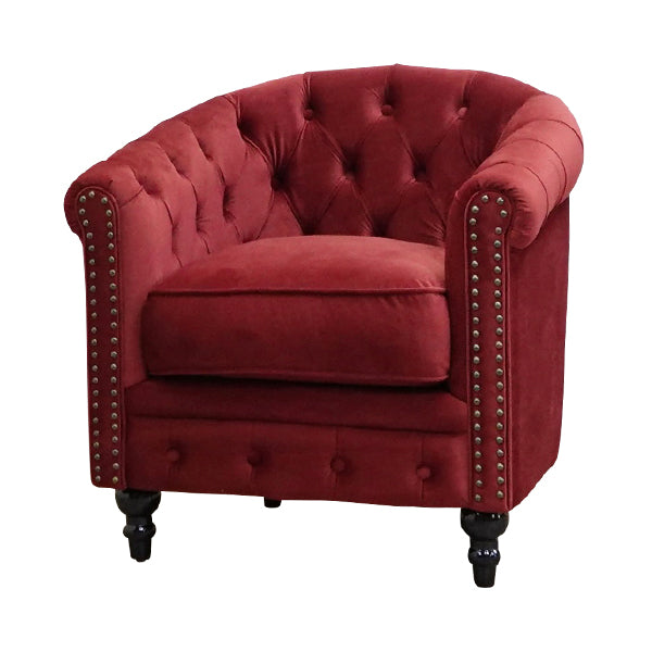 レッドベルベットコンパクトチェスターフィールドラウンジシングルソファ　VINCENT(ヴィンセント)