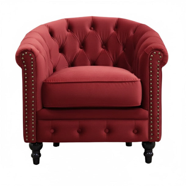 レッドベルベットコンパクトチェスターフィールドラウンジシングルソファ　VINCENT(ヴィンセント)