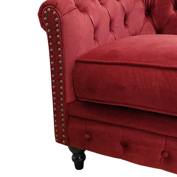 レッドベルベットコンパクトチェスターフィールドラウンジシングルソファ　VINCENT(ヴィンセント)