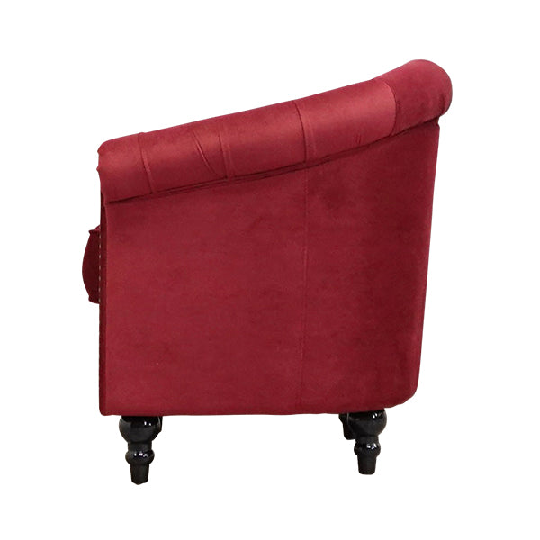 レッドベルベットコンパクトチェスターフィールドラウンジシングルソファ　VINCENT(ヴィンセント)