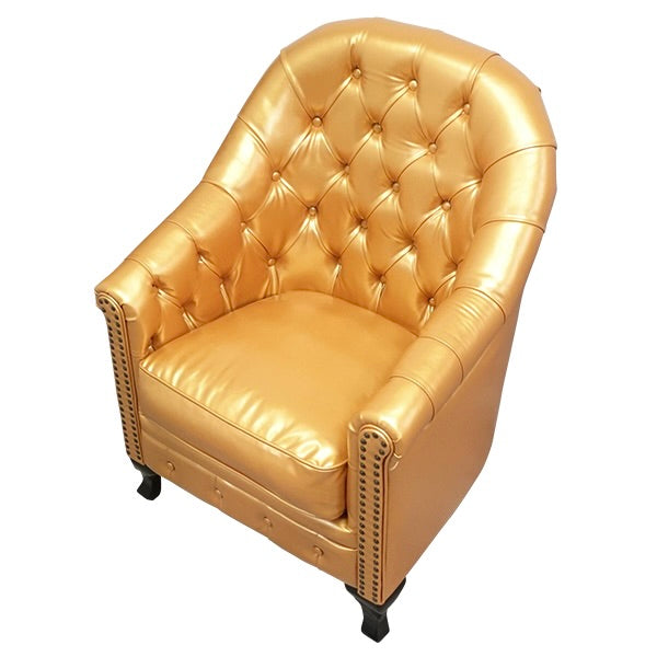 ゴールドPUレザーハイバックチェスターフィールドラウンジシングルソファ　VINCENT