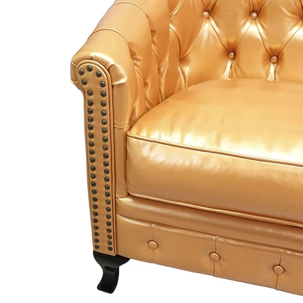 ゴールドPUレザーハイバックチェスターフィールドラウンジシングルソファ　VINCENT