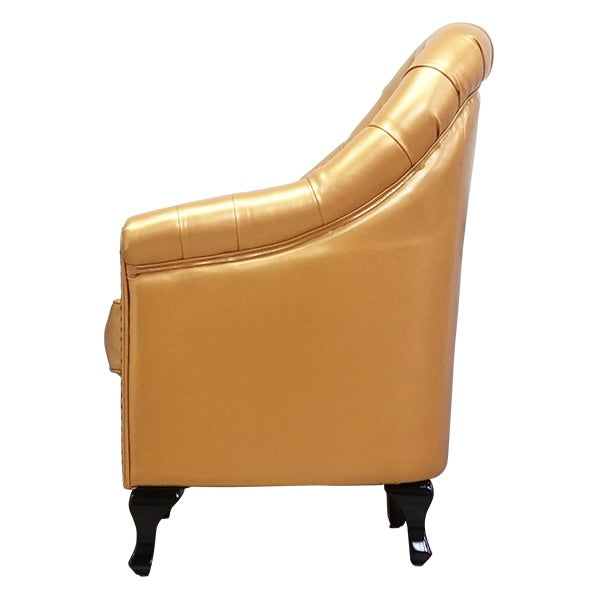 ゴールドPUレザーハイバックチェスターフィールドラウンジシングルソファ　VINCENT