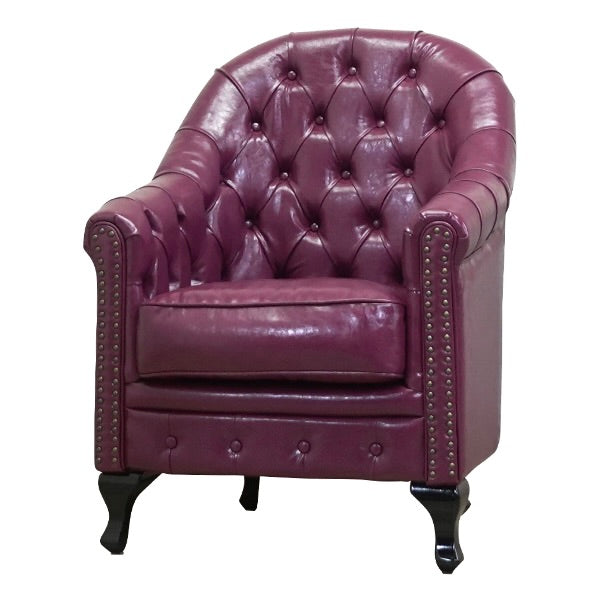 パープルPUレザーハイバックチェスターフィールドラウンジシングルソファ　VINCENT