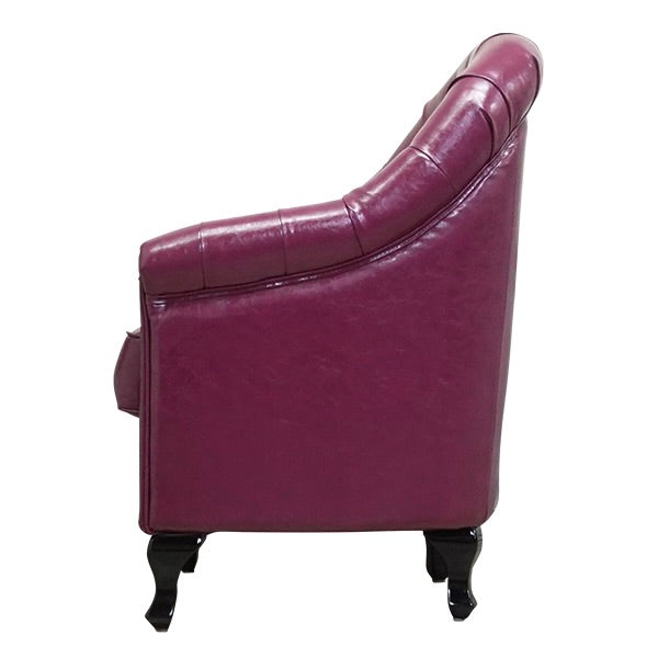 パープルPUレザーハイバックチェスターフィールドラウンジシングルソファ　VINCENT