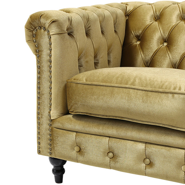ゴールドベルベットコンパクトチェスターフィールド2シーターソファ　VINCENT(ヴィンセント)