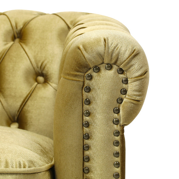 ゴールドベルベットコンパクトチェスターフィールド2シーターソファ　VINCENT(ヴィンセント)