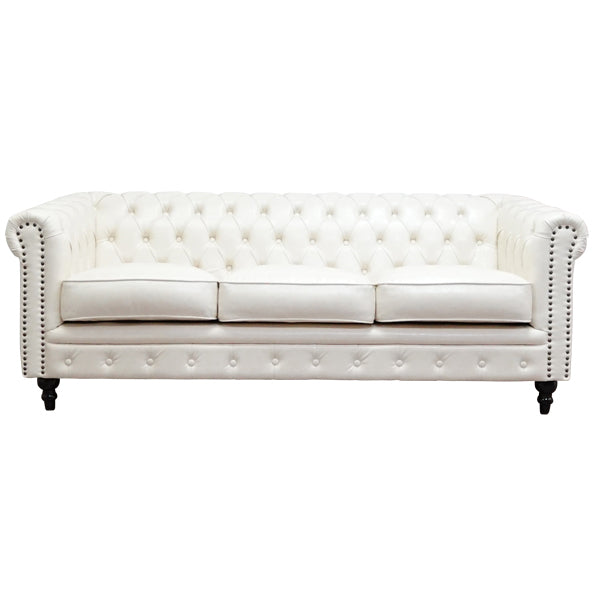 オフホワイトPUレザーコンパクトチェスターフィールド3シーターソファ　VINCENT(ヴィンセント)