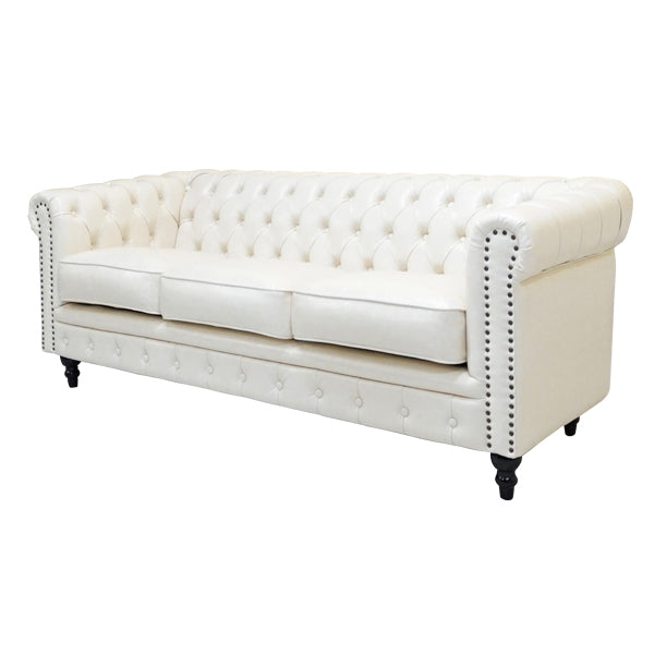 オフホワイトPUレザーコンパクトチェスターフィールド3シーターソファ　VINCENT(ヴィンセント)